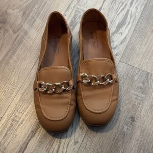 Call it Spring Brown Leather Loafers with Chain Detail